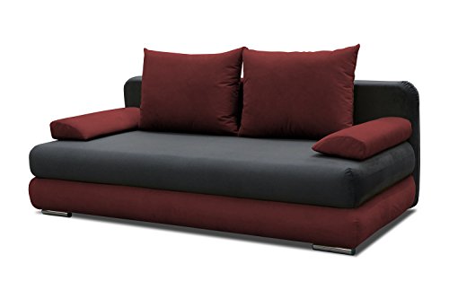 Schlafsofa Celino in grau / rot mit Bettfunktion und Staukasten - Abmessungen: 205 x 95 cm (B x T)