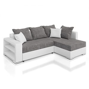 Vicco Sofa Couch Polsterecke Houston Ecksofa Schlaffunktion Schlafsofa weiß/grau
