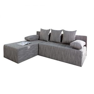 Design Ecksofa CUBUS Strukturstoff hellgrau mit Schlaffunktion und Bettkasten