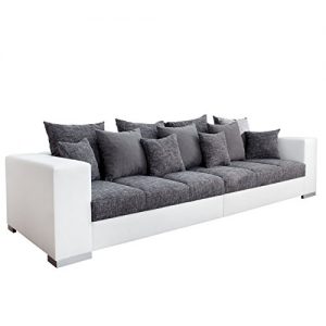 Design XXL Sofa BIG SOFA ISLAND in weiß grau charcoal Strukturstoff inkl. Kissen