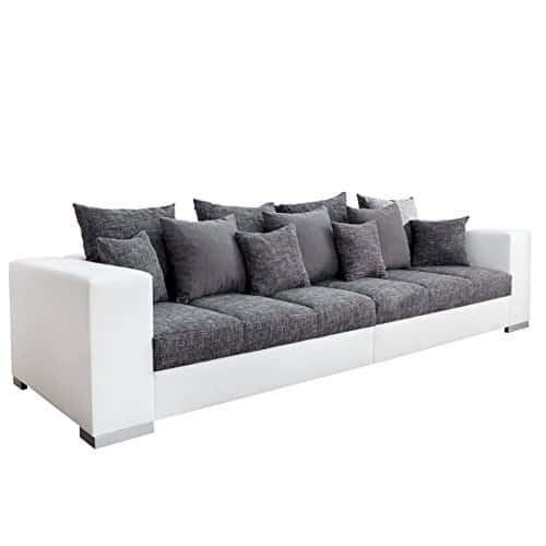 Design XXL Sofa BIG SOFA ISLAND in weiß grau charcoal Strukturstoff inkl. Kissen