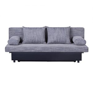 Schlafsofa Schlafcouch Sofa ZOE 2-Sitzer, in grau mit Bettkasten und Kissen, Kunstlederbezug und Strukturstoff