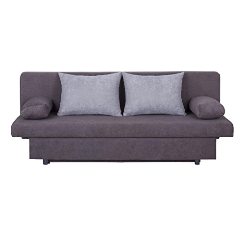 Schlafsofa Schlafcouch 2-Sitzer Sofa ZOE, anthrazit/hellgrau, mit Bettkasten und Kissen, Microfaserbezug