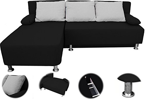 ONUX Ecksofa Couch mit Schlaffunktion Schwarz