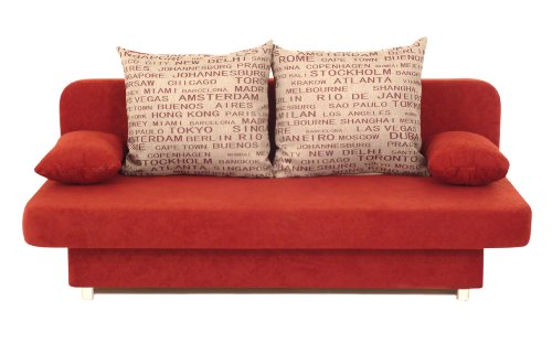 B-famous Schlafsofa Orlando-PUR Mikrofaser Rot-Grau, 186x85 cm