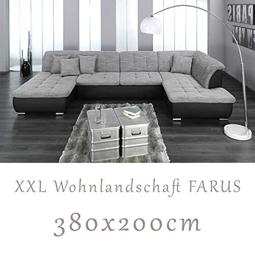 Wohnlandschaft, Couchgarnitur XXL Sofa, U-Form, schwarz/grau, Ottomane rechts