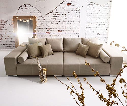 Bigsofa Marbeya Grau Braun 280 x 115 cm mit Zierkissen XXL Sofa