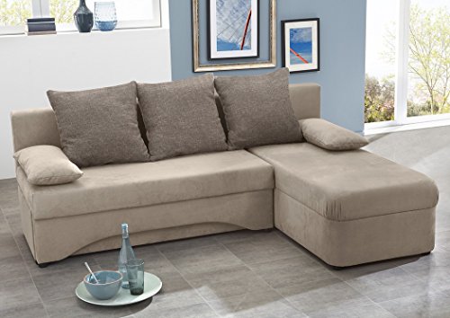 Ecksofa Pollux 191x142cm schlamm grau-braun Mikrofaser Schlafsofa Couch PolstereckeSofa Wohnlandschaft Eckcouch