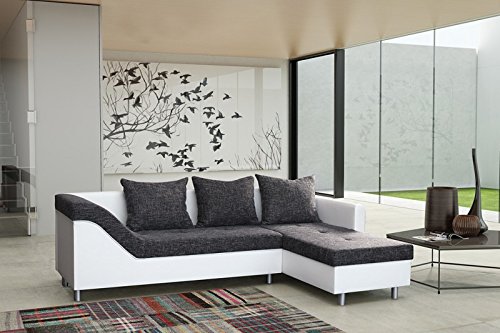 Sofa Couch Ecksofa Eckcouch Sofagarnitur in weiss / graubraun - Lissabon 2- R