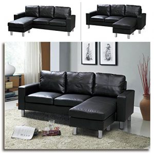 "RELAX" Design Ecksofa Lounge Sofa Ledersofa Relax Liege Wohnlandschaft (Schwarz)