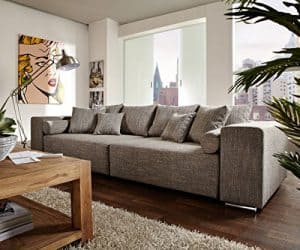 Couch Marbeya Hellgrau 290 x 110cm mit Schlaffunktion Big-Sofa