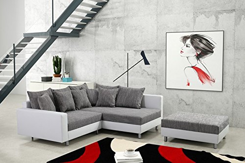 Modernes Sofa Couch Ecksofa Eckcouch in weiss Eckcouch mit Hocker - Minsk R