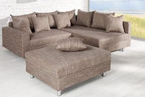 Design Ecksofa mit Hocker LOFT Strukturstoff cappucino Federkern Sofa OT beidseitig aufbaubar