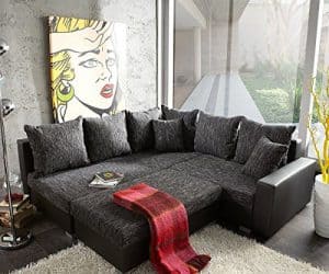Couch Lavello Grau Schwarz 210 x 210 Ottomane Links mit Hocker Ecksofa