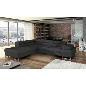 JUSThome TUNIS Ecksofa Eckcouch mit Bettkasten Schlafcouch Ecoleder (BxLxH): 223x275x70/90 cm Schwarz Ottomane Links