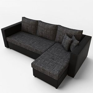 Ecksofa mit Schlaffunktion Sofa Couch Schlafsofa Polsterecke Bettfunktion Schwarz Grau